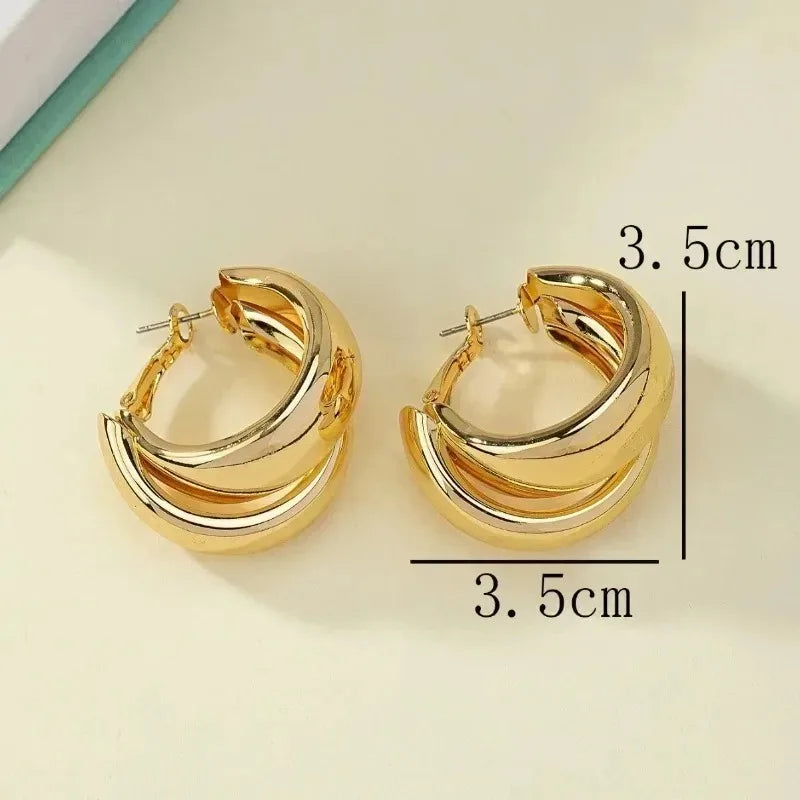 Vintage Stainless Steel Double-Layer Hoop Earrings For Women Fashion Geometric Round Drop Earrings Trendy Party Jewelry
