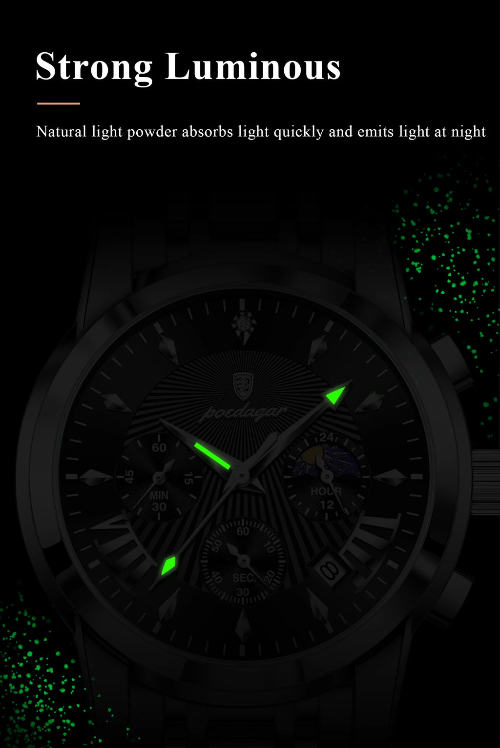 POEDAGAR Original Military Men Watches Waterproof Luminous Date Chronograph Man Watch Stainless Steel Men's Quartz Watches Reloj