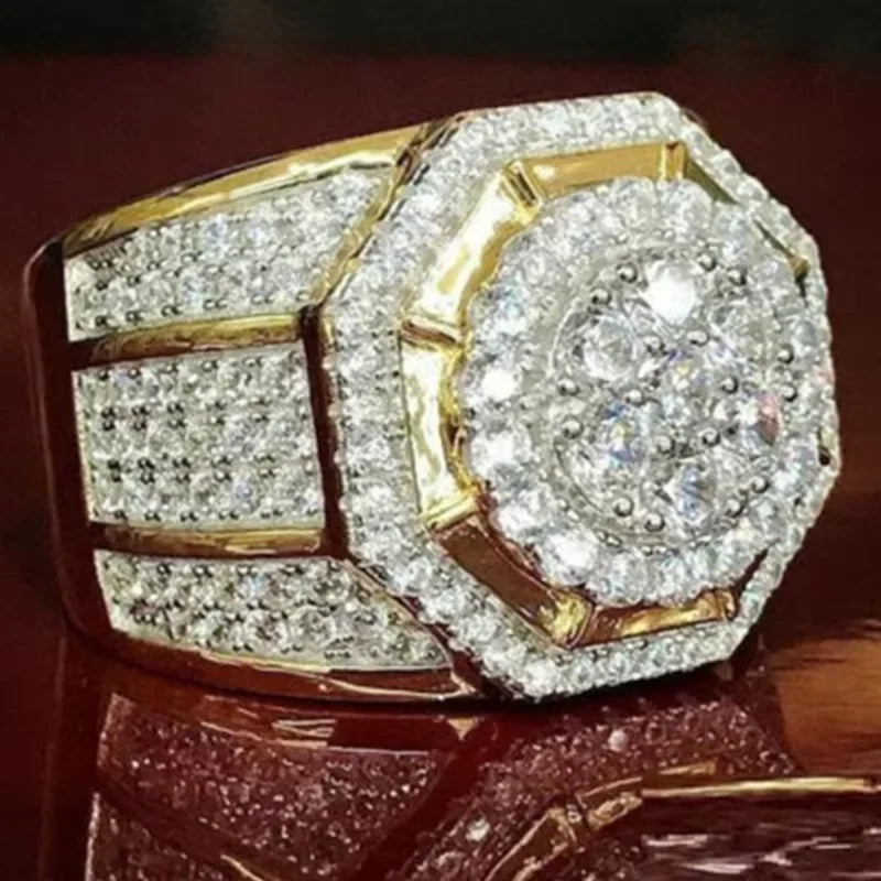 Wholesale Fashion Men's Triple Layer Zircon Irregular Ring Large Center Zirconia Crystal Male Ring for Men Jewelry Accessories