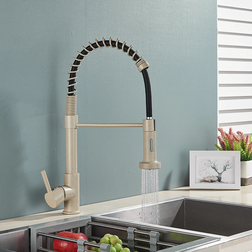 Kitchen Faucet Sink Faucet One Handle Spring Hot and Cold Water Tap Deck Mounted  Stream Sprayer Stainless Steel