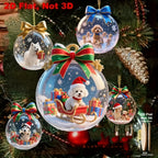 8Piece Set of Holiday Christmas Cute Dog 2D Wooden Pendant Ball Decoration for Home Window Office Classroom Yard and Party Decor