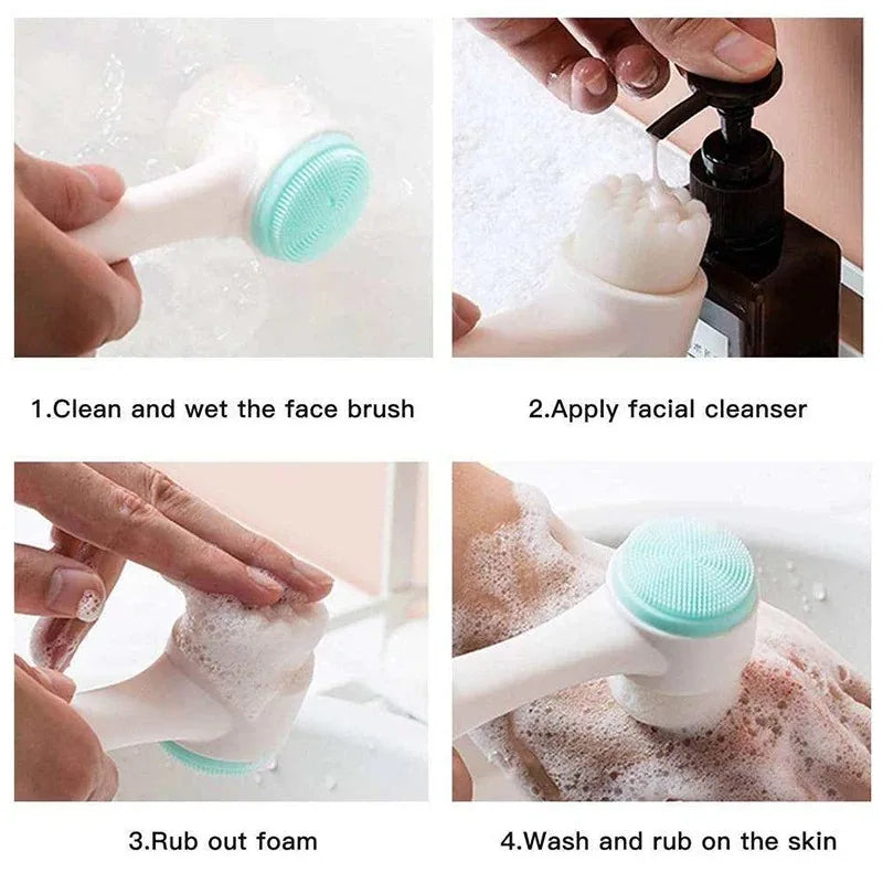 3D Double-sided Manual Facial Cleansing Brush Soft Silicone Bristles Deep Pore Cleansing Exfoliating Face Wash Brush Beauty Care