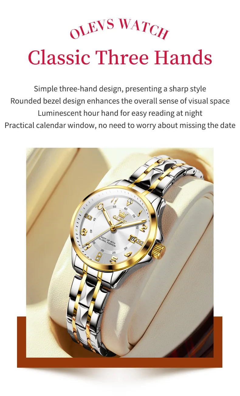 OLEVS elegant ladies' watches fashion trend 30m waterproof quartz watch for women calendar brand luminous genuine wristwatch