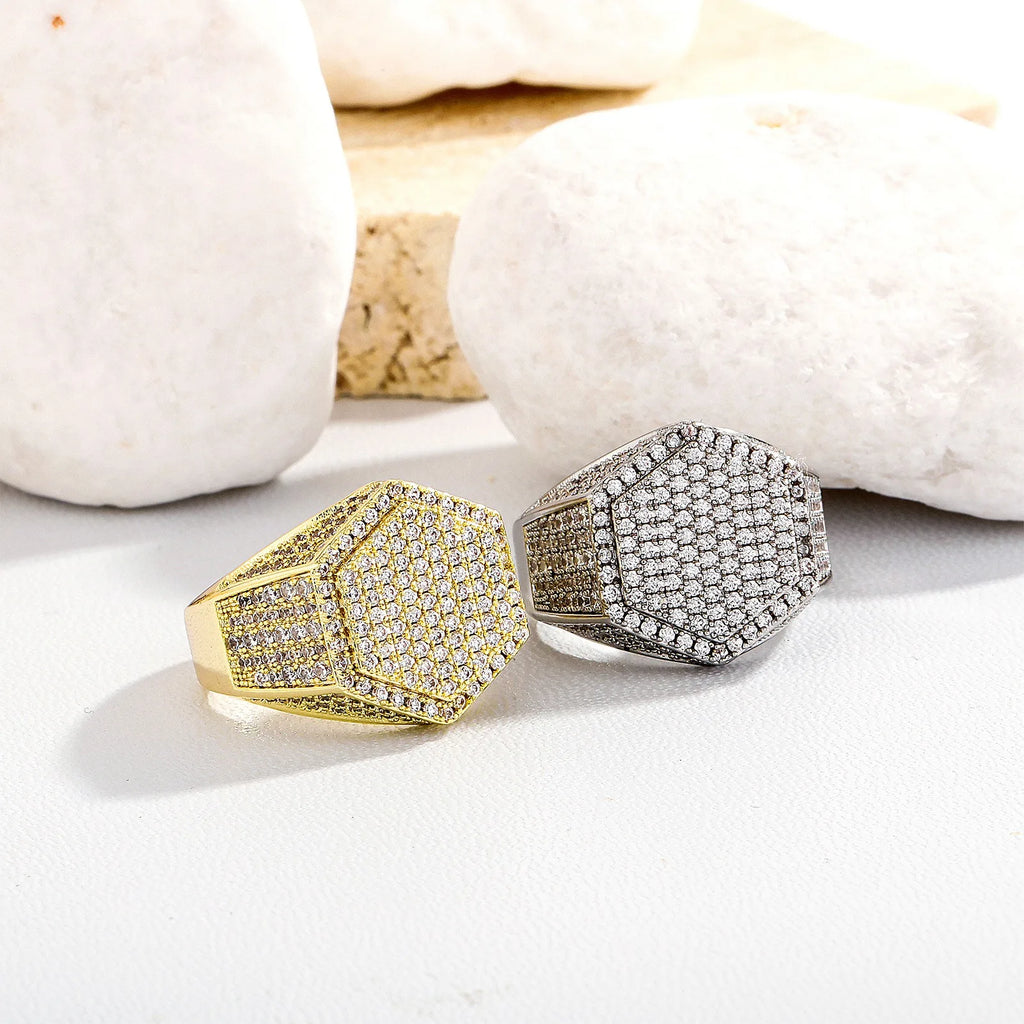 Trendy Hip Hop Rock Men Ring Luxury Gold/Silver Color Full Bling Iced Out Cubic Micro Paved CZ Rings Wedding Party Jewelry Gift