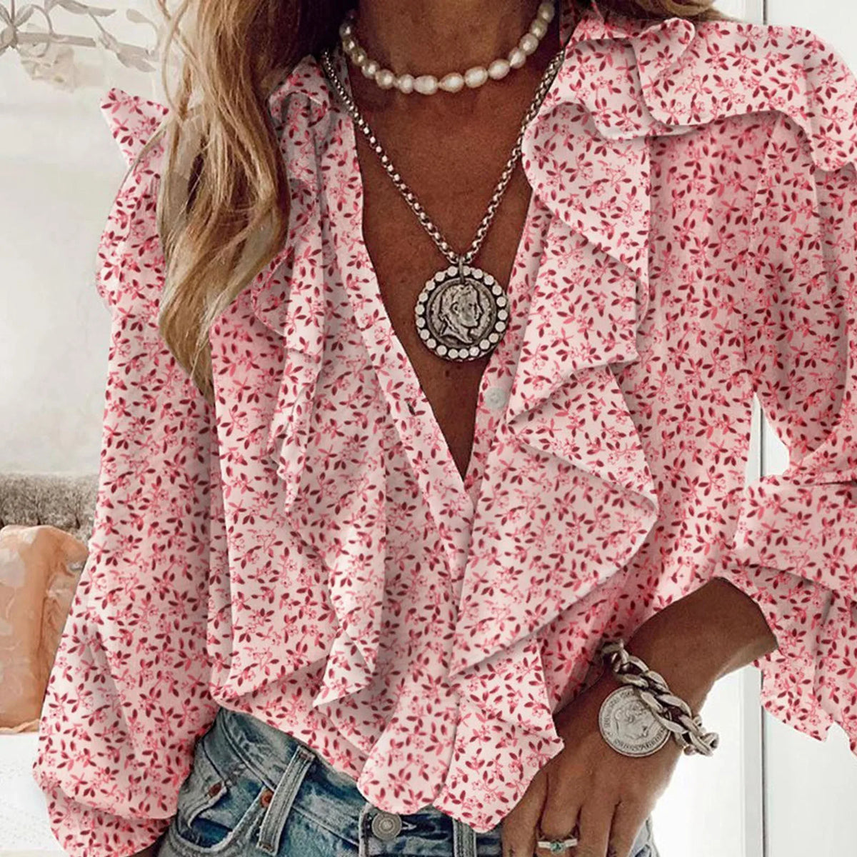 Summer Elegant Blouses For Women 2025 Womens Ruffle Shirt V Neck Loose Commuting Long Sleeve Blusas Mujer Elegantes Y Juveniles