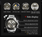 OLEVS 6654 Luxury Men's Automatic Mechanical Watch Original Stainless Steel Waterproof Moon Phase Chronograph Brand Men Watch
