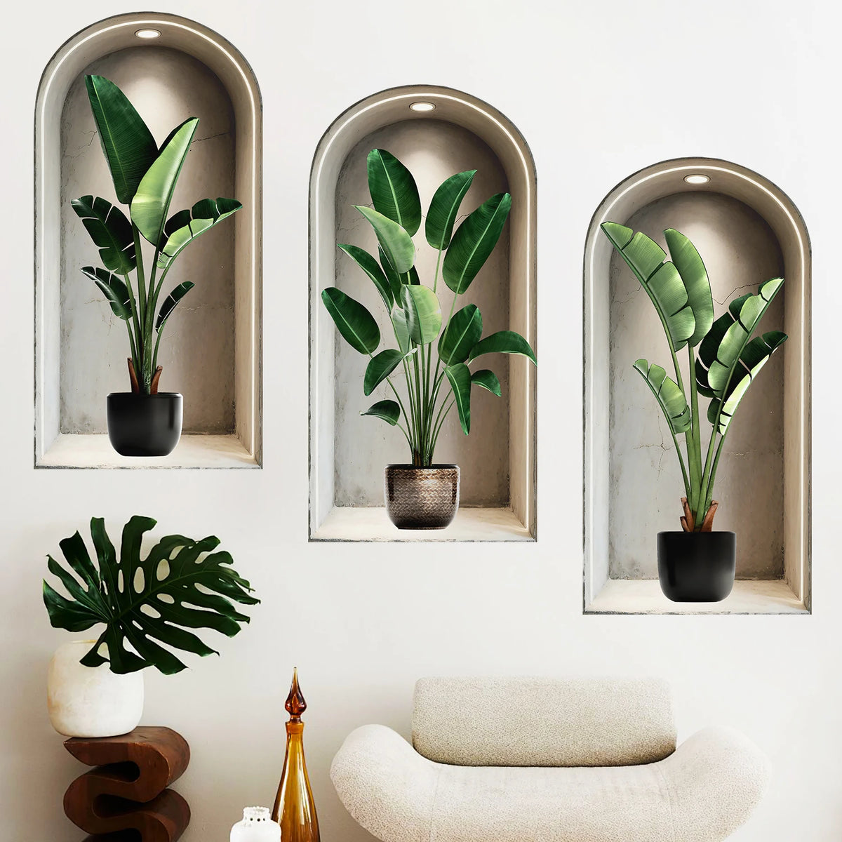 18 Styles Simulated Archway Niche Potted Plant Painting Wall Stickers Bedroom Living Room Hall Peel & Stick Art Mural Decals