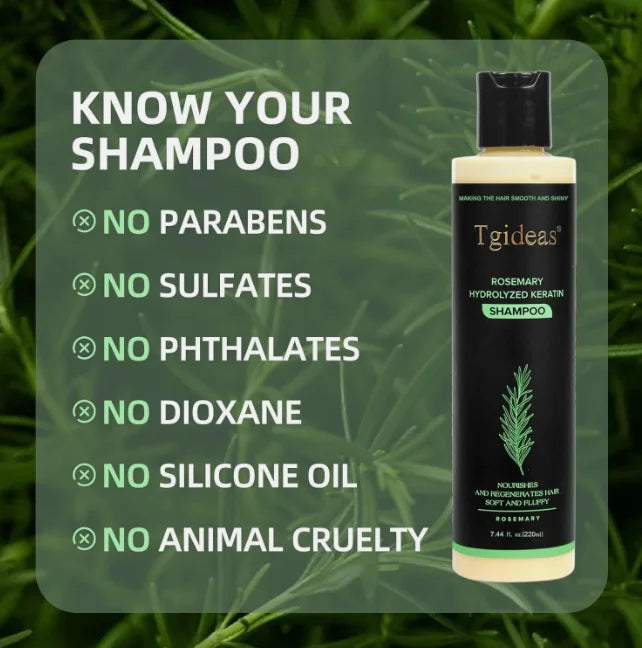 220ml Tgideas Organic Rosemary Hair Growth Shampoo Hydrolyzed Keratin Nourish Scalp Reduce Loss Unisex Shampoo Dry Fragile Hair