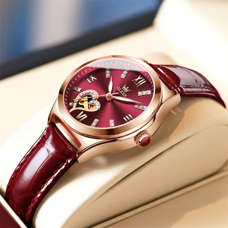 OLEVS Luxury Brand Skeleton Heart Dial Automatic Mechanical Women Watch Ladies Watches Ladies Waterproof Wristwatch Female