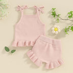 Pudcoco Toddler Baby Girl Summer Clothes Ribbed Sleeveless Button Front Cami Tops and Shorts Infant Outfits Set 0-18M