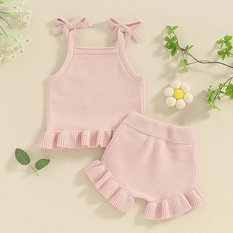 Pudcoco Toddler Baby Girl Summer Clothes Ribbed Sleeveless Button Front Cami Tops and Shorts Infant Outfits Set 0-18M
