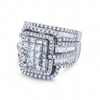 2pcs/set Luxury Exaggerated Ladies Sparkling Square Zirconia Ring Set for Bridal Wedding Valentine's Day Gift Eternity Jewellery