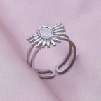 Simple Geometry Fashion Stainless Steel Open Rings For Women Men Accessories Silver Color Heart Sun Round Blank Base DIY Anillos