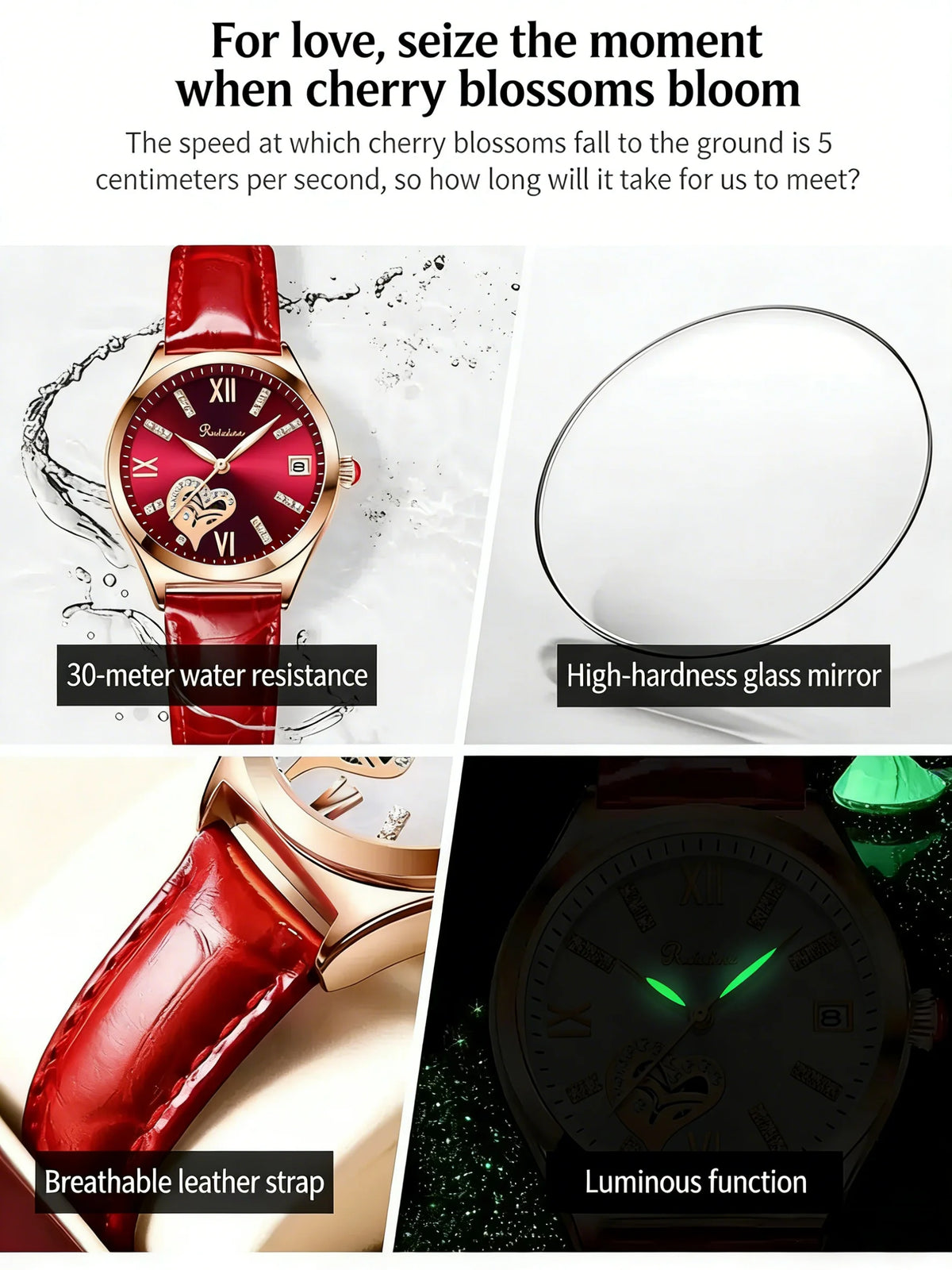 RUIXINE Fashion Woman Watches Waterproof Luminous Date Leather Quartz Wristwatch Elegant Dress Ladies Watch For Woman's Gift