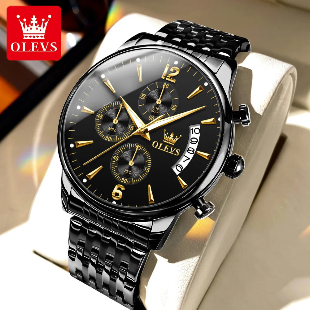 OLEVS Men Watches Top Brand Luxury Watch Waterproof Stainless Steel Men Wristwatch Luminous Quartz Watch Box Gift Set