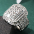 Elegant Wide Band Ring Inlay Sparkling Cubic Zirconia Luxurious Square Ring Women's Gorgeous Jewelry Accessory