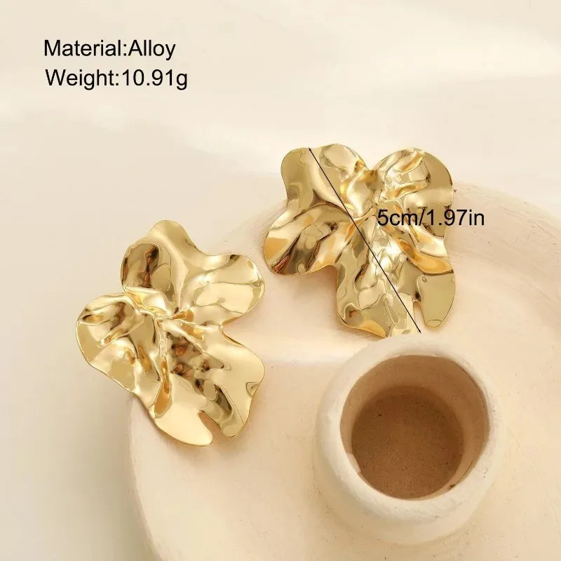 Fashion Irregular Pleated Metal Texture Earrings for Women Vintage Stainless Steel Geometric Dangle Drop Earrings Trendy Jewelry