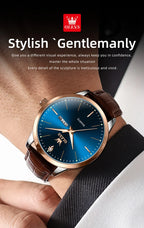 OLEVS 2935 Business Casual Men's Watch Waterproof Leather Strap Luxury Brand Date Week Temperament Trend Quartz Men's Watch