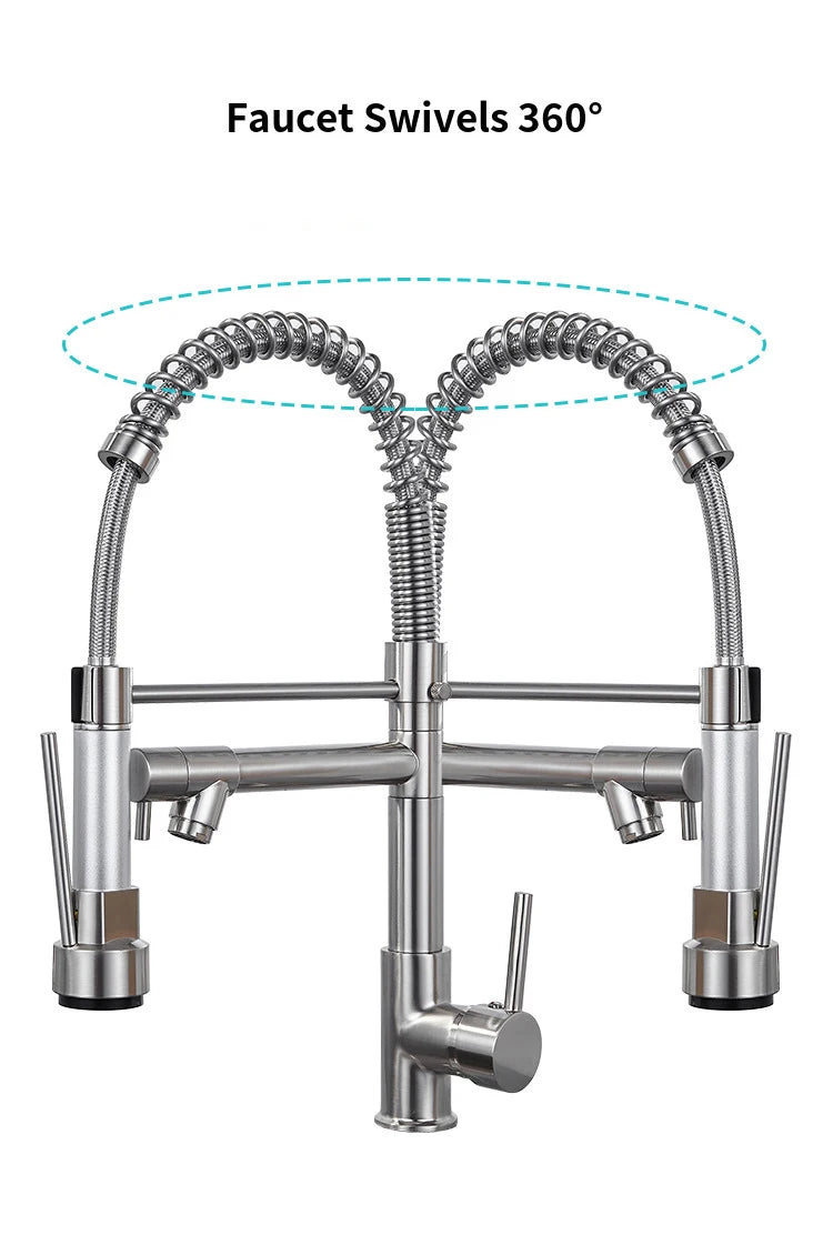 Pull Down Spring Kitchen Faucet, Hot Cold Stainless Steel Kitchen Sink Mixer Tap, Single Handle Hot Cold Spring Kitchen Faucets