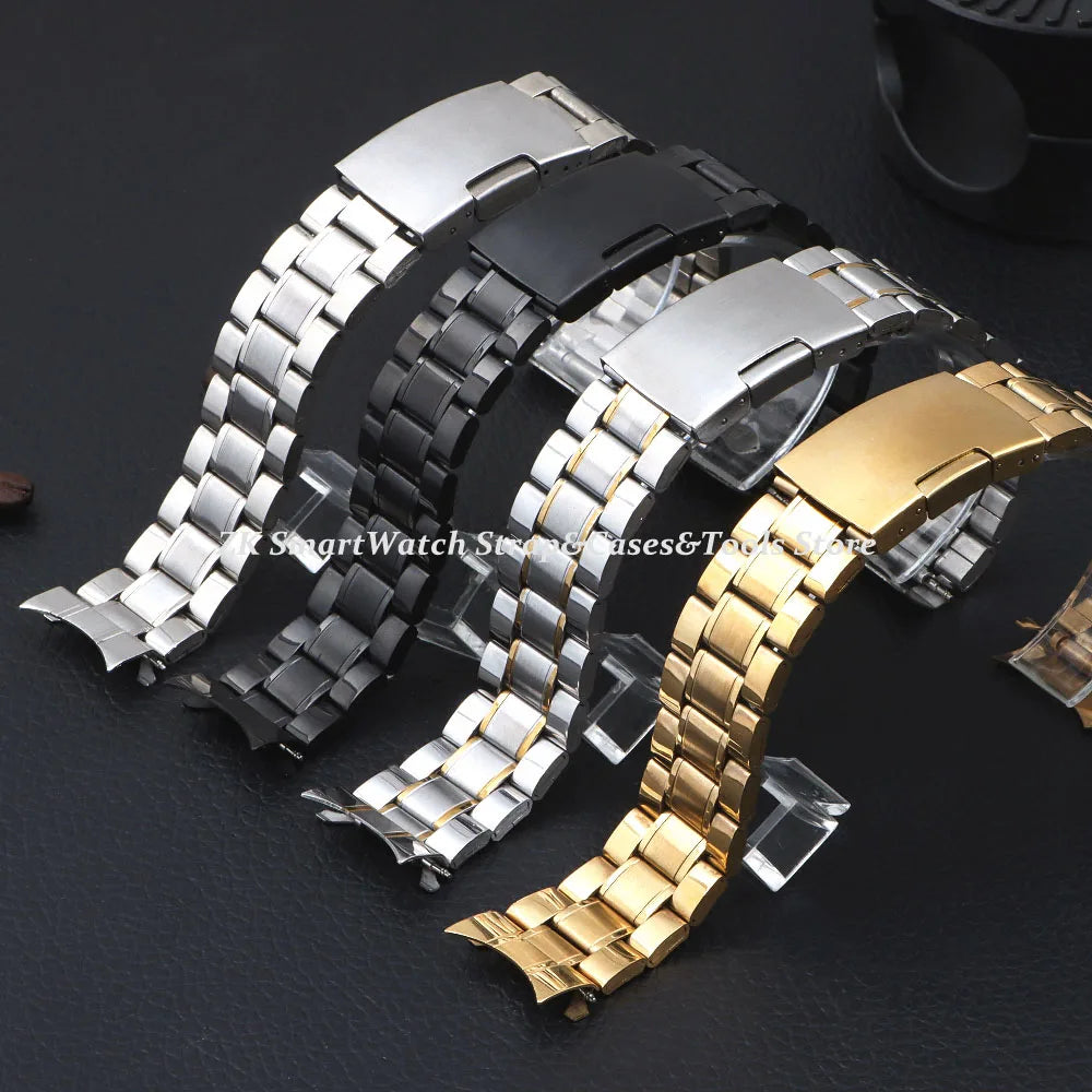20mm 22mm Watch Straps Steel Metal Watch Bands Curved Arc End Bracelet Waterproof Diving Replacement Wristband Belt Accessories