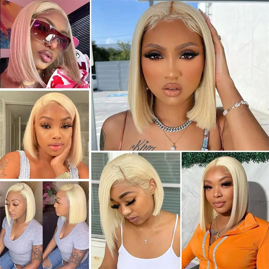 613 Bob Wig 13x6 HD Lace Frontal Wig Blonde Human Hair Wig Silky Straight 13x4 Bob Wigs For Women Bleached Knots 180% 210% Density