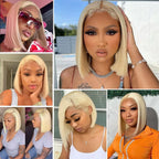 613 Bob Wig 13x6 HD Lace Frontal Wig Blonde Human Hair Wig Silky Straight 13x4 Bob Wigs For Women Bleached Knots 180% 210% Density