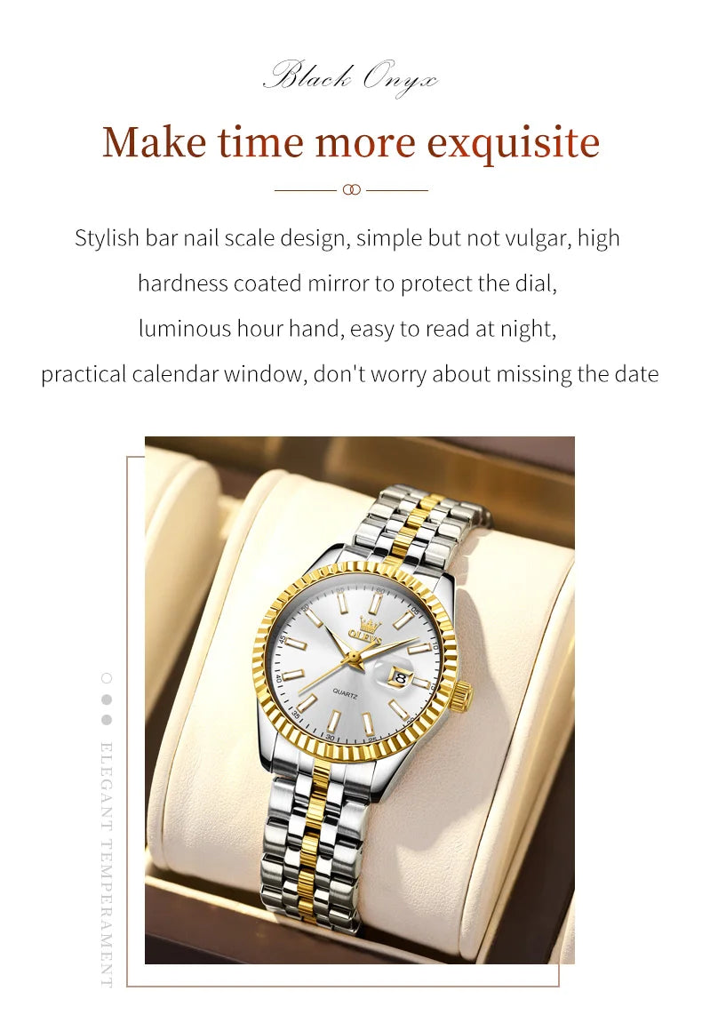 OLEVS 5593 Women's Watch Luxury Brand Women's Quartz Watch Stainless Steel Waterproof Night Light Elegant Business Women Watch