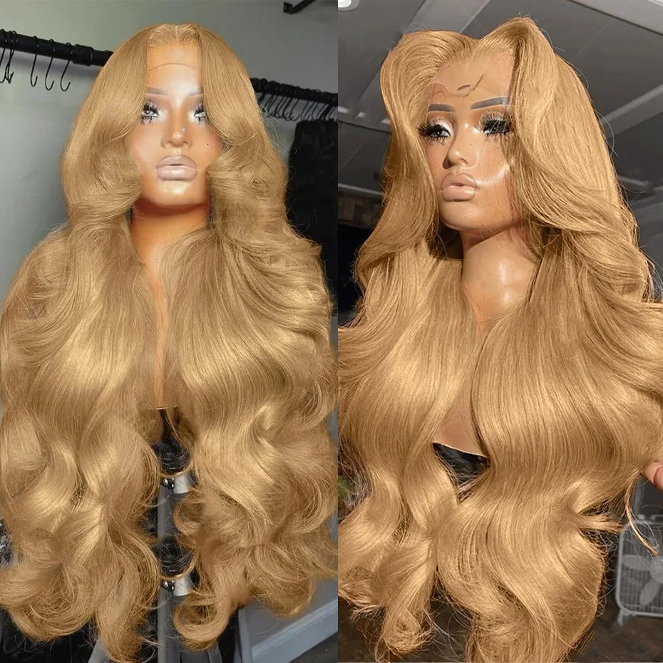 Body Wave 13x6 Honey Blonde Lace Frontal Wig Brazilian #27 Blonde Colored Human Hair Wigs For Women Pre Plucked 13X6 HD Lace Wig