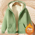 Thickened Lamb Velvet Hooded Cardigan Pure Color Oversize Sweatshirt Men Women Korean Style Winter Warm Casual Outerwear
