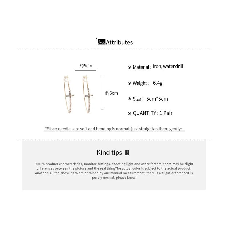 Shiny Big Circle Hoop Earrings for Women Exquisite Rhinestones Ear Buckles Earrings High-end Geometric Ear Rings Jewelry