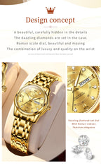 OLEVS 5513 Women's Watches Diamond Dial Dual Calendar Display Stainless steel Ladies Watch