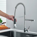 Chrome Spring Pull Down Kitchen Faucet Hot and Cold Water Deck Mounted Tap 360 Rotate Single Hole Single Handle