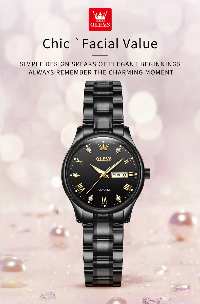 OLEVS 5563 Top Woman Watch Classic Business Diamond Scale Calendar Waterproof Ladies Wristwatch Original Quartz Watch for Women