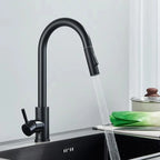 Brushed Black Rotating Kitchen Sink Faucet, Single Hole, Single Handle, Pull-Out Sprayer/Mixer Faucet