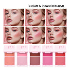 2IN1 Pink Blush Matte Dewy Rosy Blush With Brush Makeup Pan Long Wearing High Pigment Orange Red Cream & Powder Blush Palette