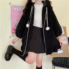 Winter Hoodies Warm Kawaii Rabbit Ears Women Sweatshirt Girl Lolita Hooded Zip-up Casual Sweatshirts Harajuku Hoodie Long Sleeve