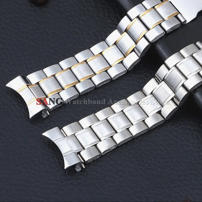 Curved End Watchband Men Women Metal Bracelets 20mm 22mm Stainless Steel Sport Strap Universal Replacement Wristband Accessories