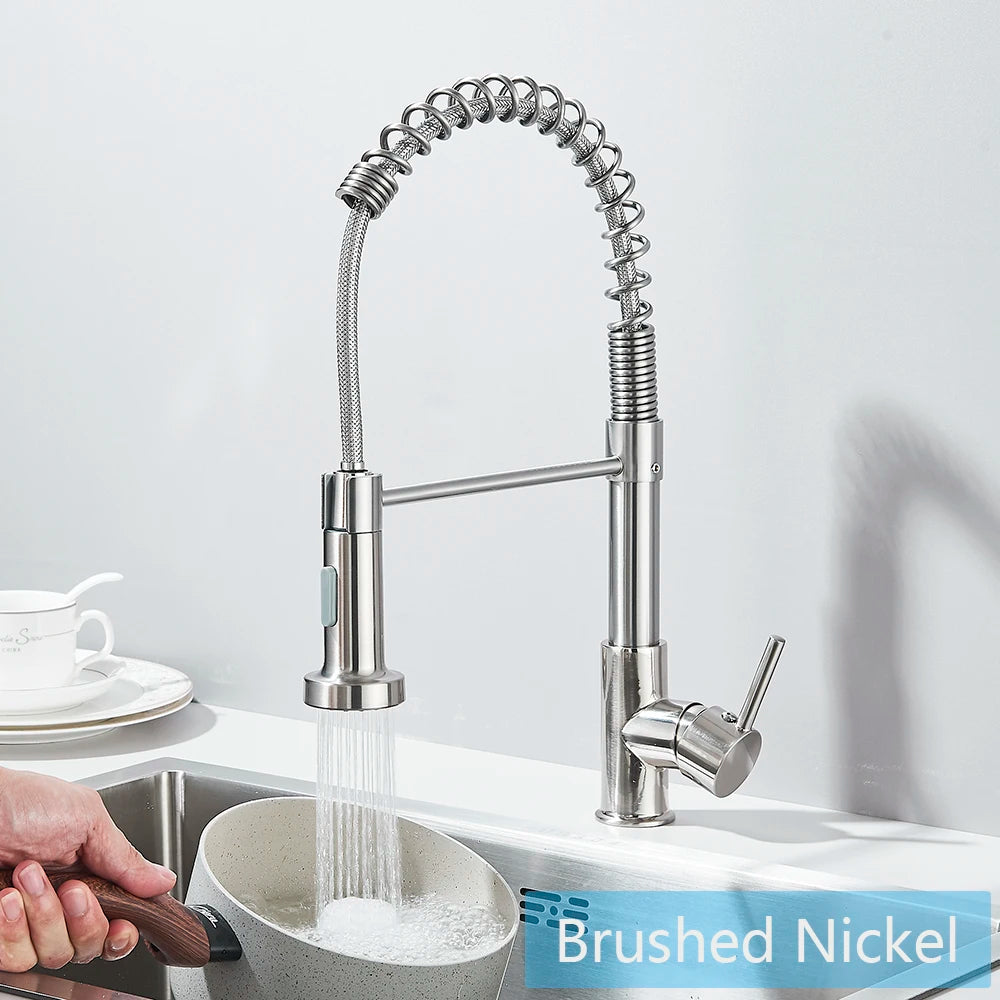 Brushed Nickel/Black Kitchen Faucet Single Handle High Arc Pull down Spray Sink Faucet with Lever Handle in Stainless Steelk