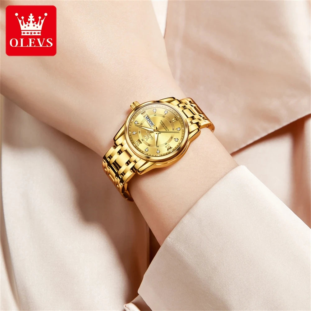 OLEVS 5513 Women's Watches Diamond Dial Dual Calendar Display Stainless steel Ladies Watch