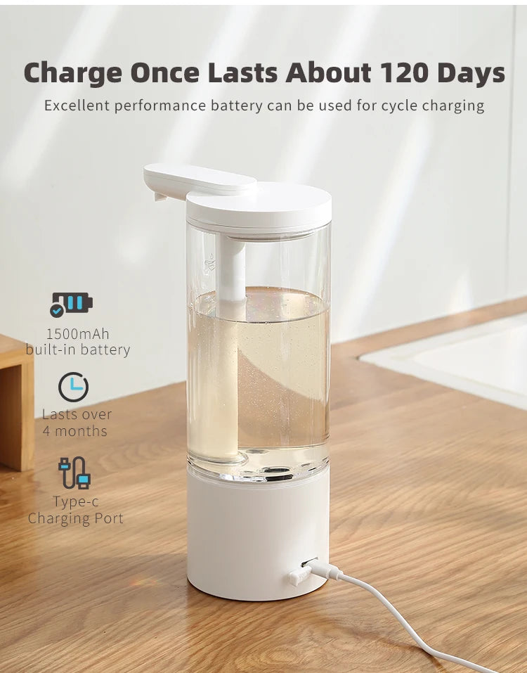 Kitchen 500ml Automatic Liquid Soap Dispenser USB Rechargeable Touchless Hand High Capacity Detergent Bathroom Dispenser