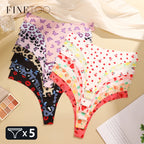 5Pcs Ice Silk Graphic Print Thongs Women's Sexy Seamless Leopard G Strings Low Rise Breathable Panties Stretchy T-Back Lingerie