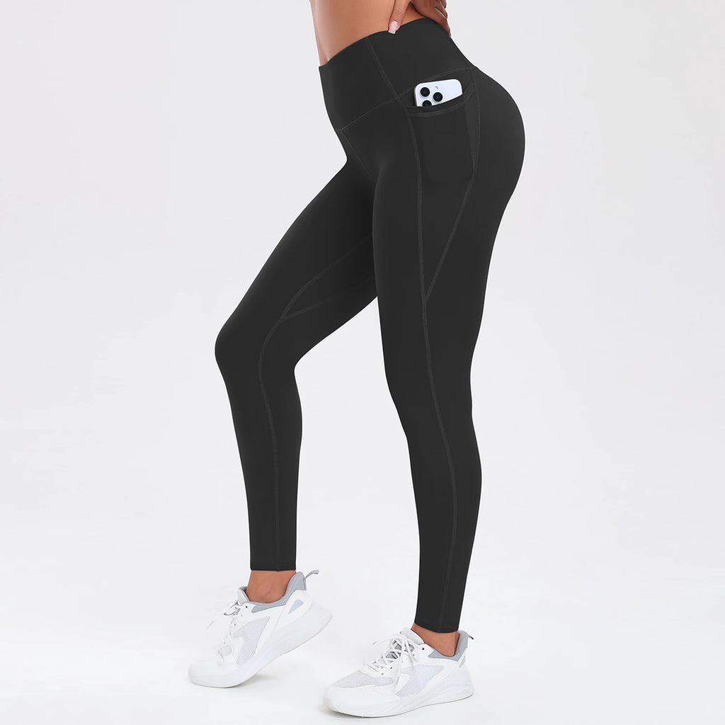 Women Yoga Pants with Pockets Butt Lifting Tummy Control Sports Leggings High Waist Fitness Tights Gym Clothing Sportswer