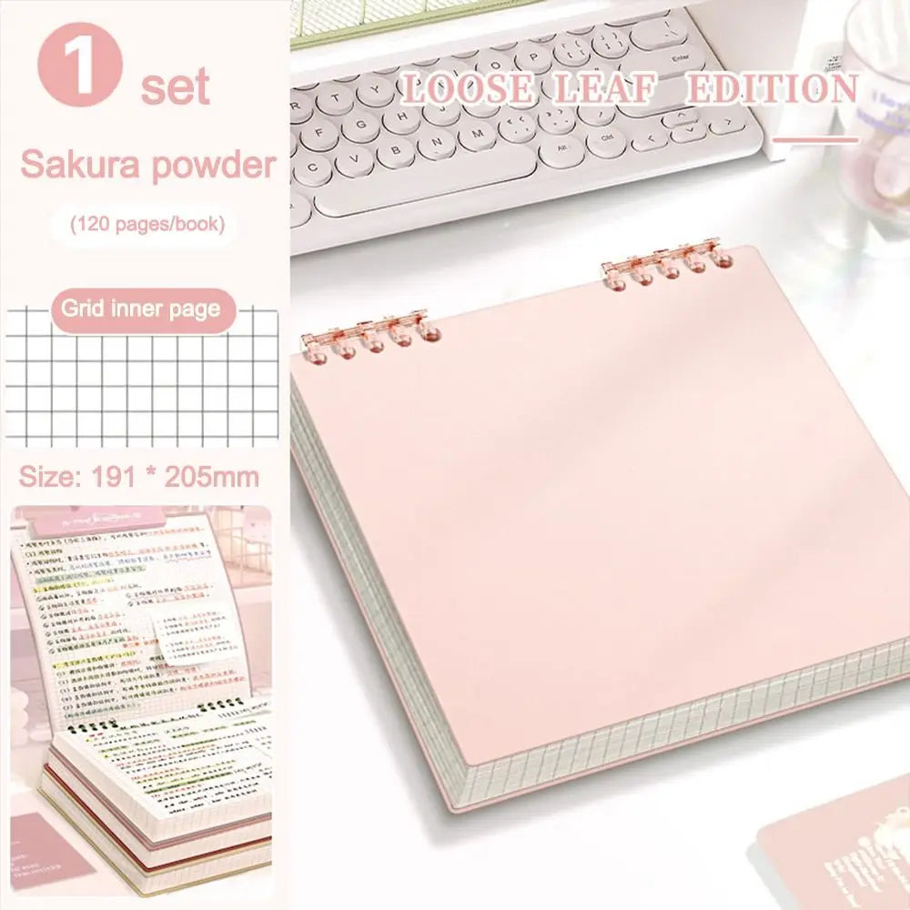 Multifunctional 120 Pages Loose-leaf Notebook Flip Up Color Notepad Grid Inner Pages Detachable Diary Book Students