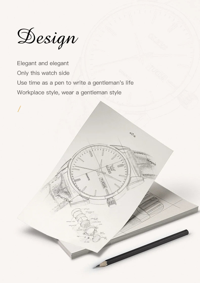 OLEVS 6898 Luxury Waterproof Quartz Watch for Men Sports Shock-resistant Calendar Genuine Leather Luminous Mens Wristwatches