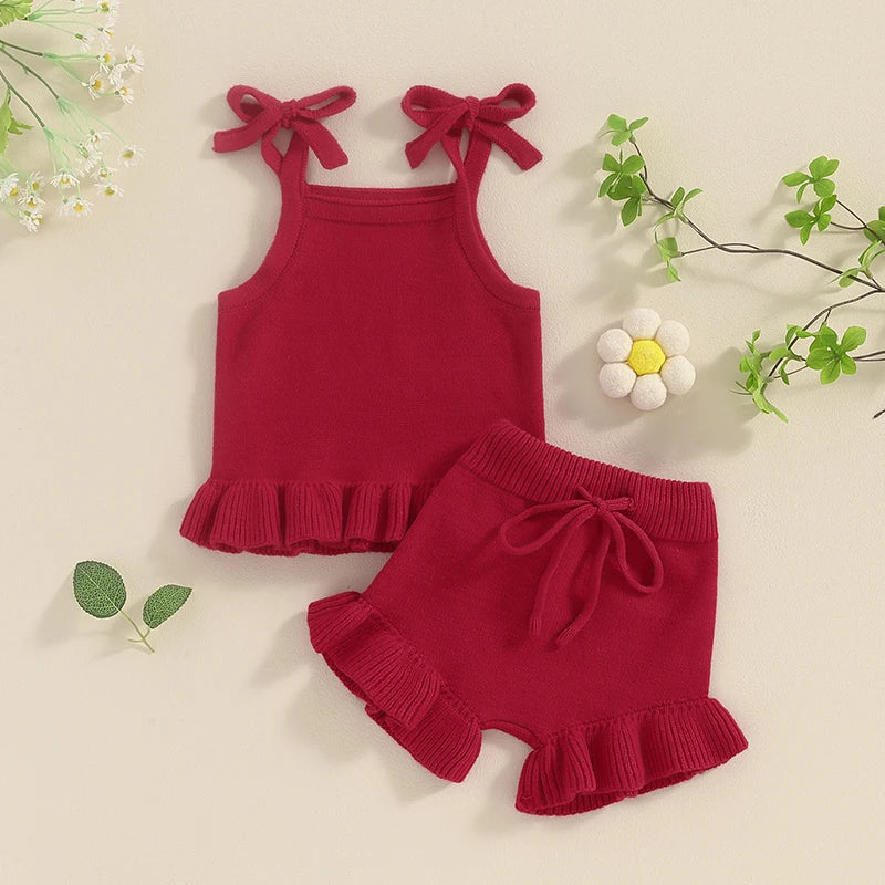Pudcoco Toddler Baby Girl Summer Clothes Ribbed Sleeveless Button Front Cami Tops and Shorts Infant Outfits Set 0-18M