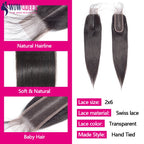 Straight Human Hair Bundles with Closure 2x6 4x4 Raw Brazilian Hair Extensions Weave 3 4 Bundles with 13x4 Transparent Frontal