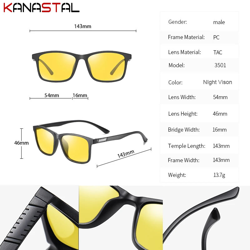 Men Night Vision Sunglasses UV400 Polarized Sun Glasses Women TR90 Eyeglasses Frame Driving Cycling Anti Glare Shade Eyewear