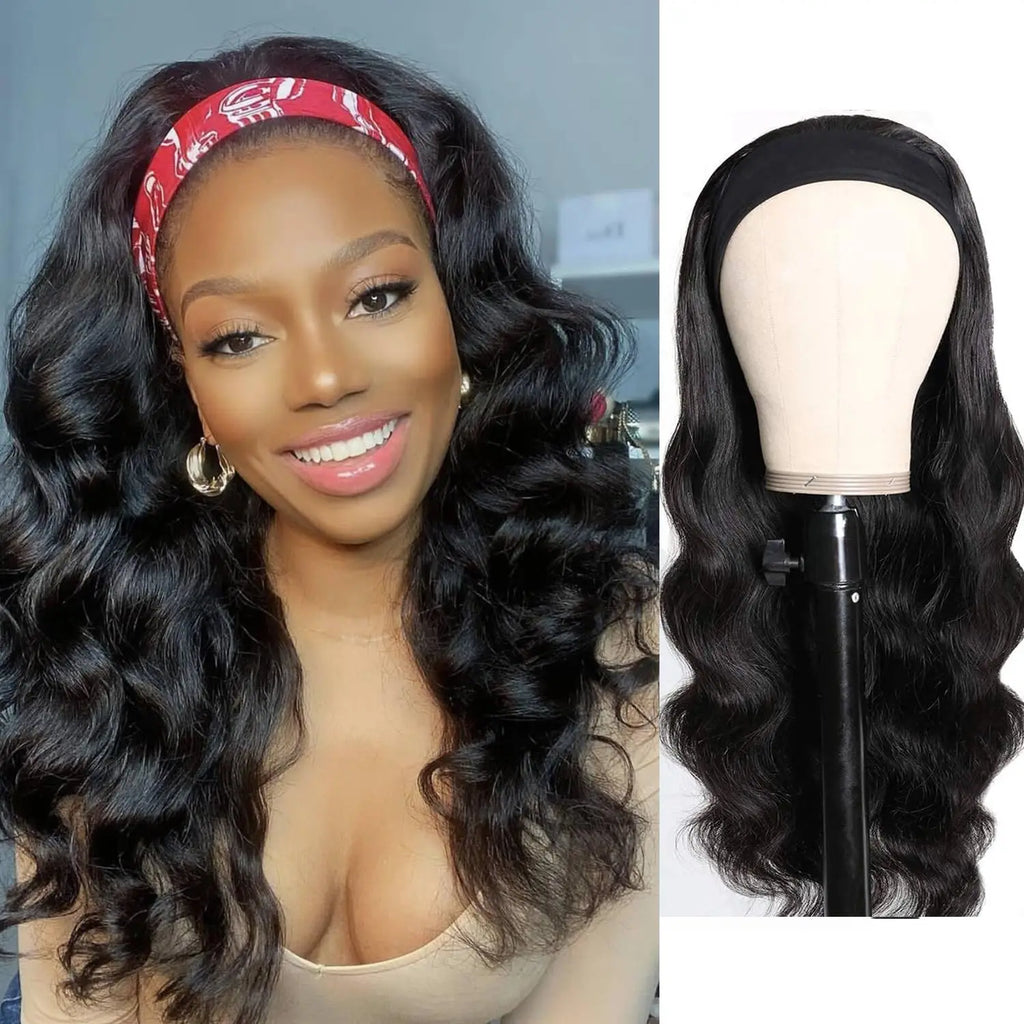 200% Density 20 Inch Body Wave Headband Wig Human Hair for Black Women None Lace Front Wigs Wear And Go Machine Made Headband