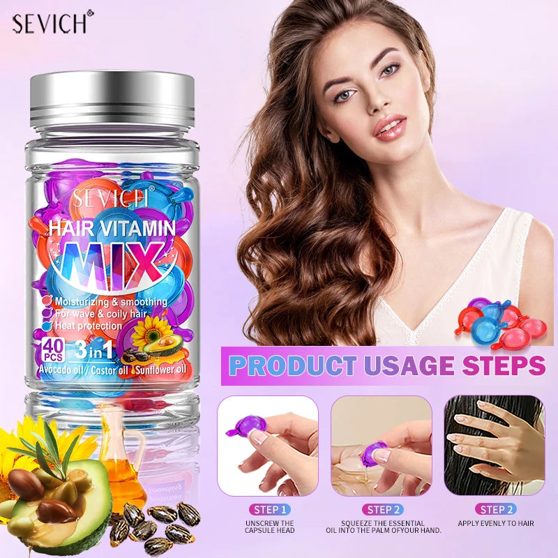 40pcs Mix Hair Vitamin Capsules Repairing Maltreated Frizzy Hair Silky Moisturizing Hair Oil Smoothing Nourishing Hair Care