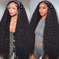 40 Inch Natural Black Water Deep Wave Human Hair Wigs For Women, 13x4 13x6 HD Transparent Lace Frontal Wig 200 Density Pre Plucked Glueless Lace Front Wig
